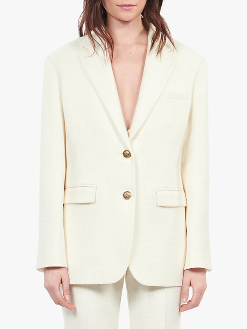 The Kooples NWT Ivory Wool Cotton Blend Blazer Gold Buttons EU 38 US 6